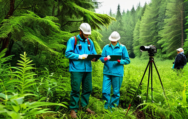 **
"A team of environmental experts conducting an environmental assessment in a lush forest, fully clothed in appropriate field attire, using scientific equipment. Safe for work, appropriate content, professional setting, perfect anatomy, natural proportions, high quality, examining plant life, diverse team, sunny day, modest clothing."
**