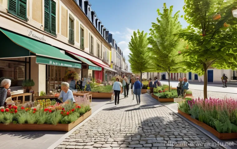 환경영향평가와 환경교육 - **"A vibrant, picturesque scene in a quaint French town square, showcasing the successful integratio...